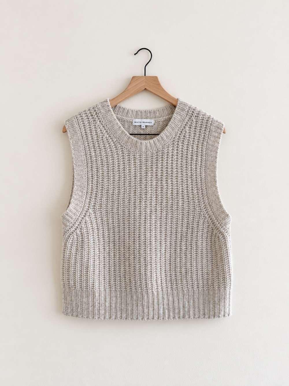White + Warren Cashmere Air Plush Ribbed Vest Light Gray M